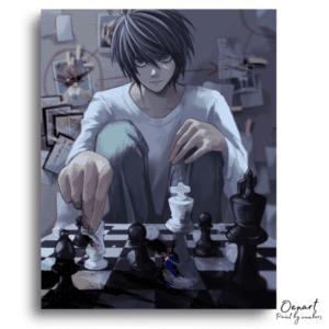 Pensive Boy Plays Chess Match - Paint by Numbers Kit