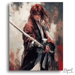 Red-Haired Swordsman's Intense Gaze - Paint by Numbers Kit