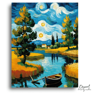 Starry Night Riverside Boat - Paint by Numbers Kit