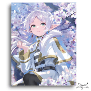 White-Haired Elf Amidst Blossoms - Paint by Numbers Kit
