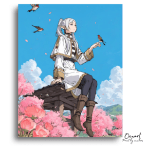 White-Haired Elf Among Blossoms - Paint by Numbers Kit