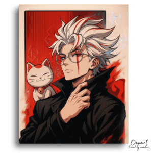 White Haired Maneki-Neko Companion - Paint by Numbers Kit