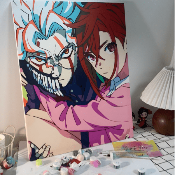 Finished anime paint-by-numbers artwork on canvas