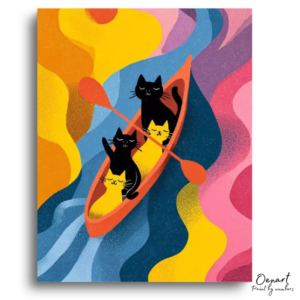 Canoeing Cats Colorful River - Paint by Numbers Kit