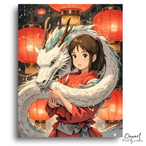 Girl and White Dragon Lanterns - Paint by Numbers Kit