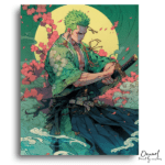 Green-Haired Warrior Beneath Moon - Paint by Numbers Kit