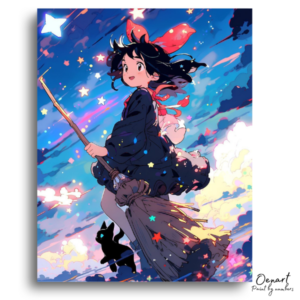 Magical Flying Girl with Cat - Paint by Numbers Kit