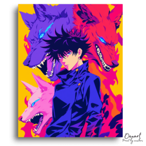 Mysterious Youth with Fiery Wolves - Paint by Numbers Kit