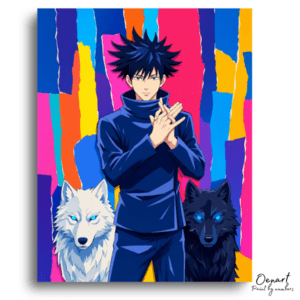 Spiky-Haired Boy, Two Spirit Wolves - Paint by Numbers Kit