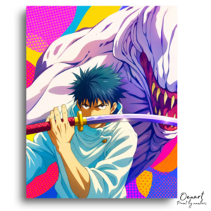 Swordsman Battles Giant Monster - Paint by Numbers Kit