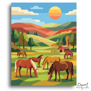 Autumn Horses Grazing Farmland - Paint by Numbers Kit
