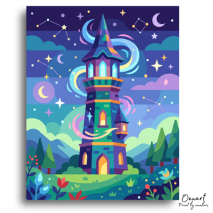 Enchanted Cosmic Tower Night - Paint by Numbers Kit