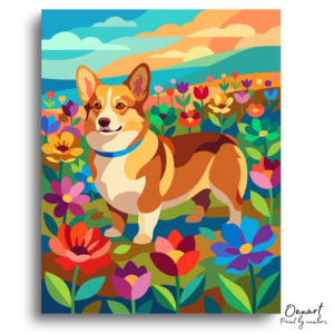 Happy Corgi in Flower Field - Paint by Numbers Kit