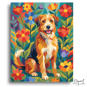 Happy Pup in Floral Garden - Paint by Numbers Kit