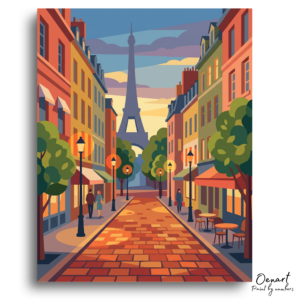 Romantic Paris Sunset Stroll - Intermediate - Paint by Numbers Kit