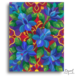 Vibrant Blue Flowers Stained Glass - Paint by Numbers Kit