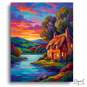 Vibrant Cottage Lake Sunset - Paint by Numbers Kit