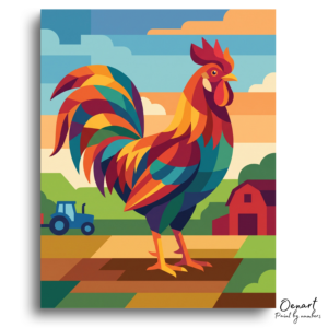 Vibrant Geometric Rooster Farm - Paint by Numbers Kit