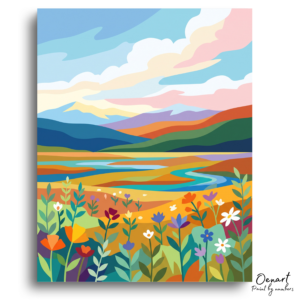 Vibrant Mountain River Bloom - Paint by Numbers Kit