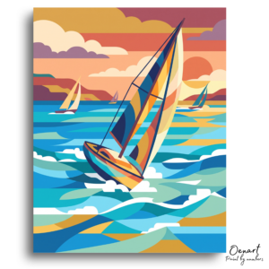 Vibrant Sailboats at Golden Hour - Paint by Numbers Kit