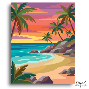 Vibrant Sunset Beach Palms - Paint by Numbers Kit