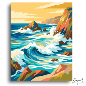 Vibrant Waves Against Rocky Cliffs - Paint by Numbers Kit