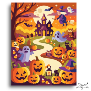 Whimsical Halloween Scene Delight - Paint by Numbers Kit