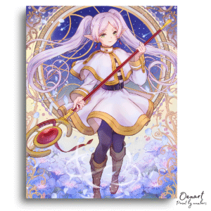 Frieren Beyond Journey's End: Frieren with Blue Moonweed Flowers - Anime Diamond Painting