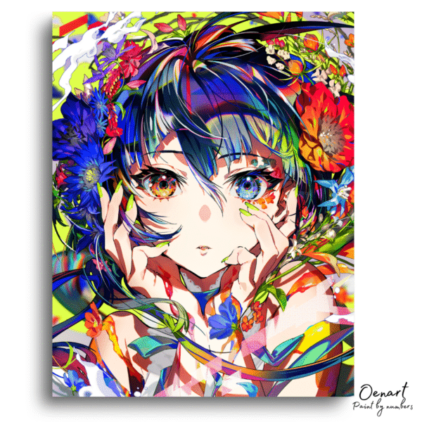 Kawaii Anime Girl with Flowers - Anime Paint By Numbers Kit