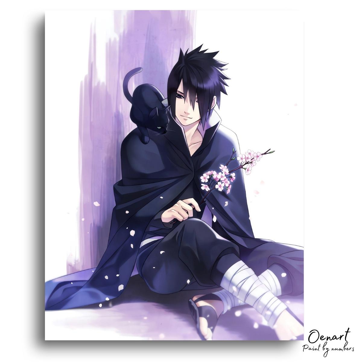 Naruto Shippuden: Sasuke with Black Cat - Anime Diamond Painting