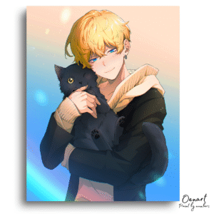 Tokyo Revengers: Chifuyu with a Black Cat - Anime Diamond Painting