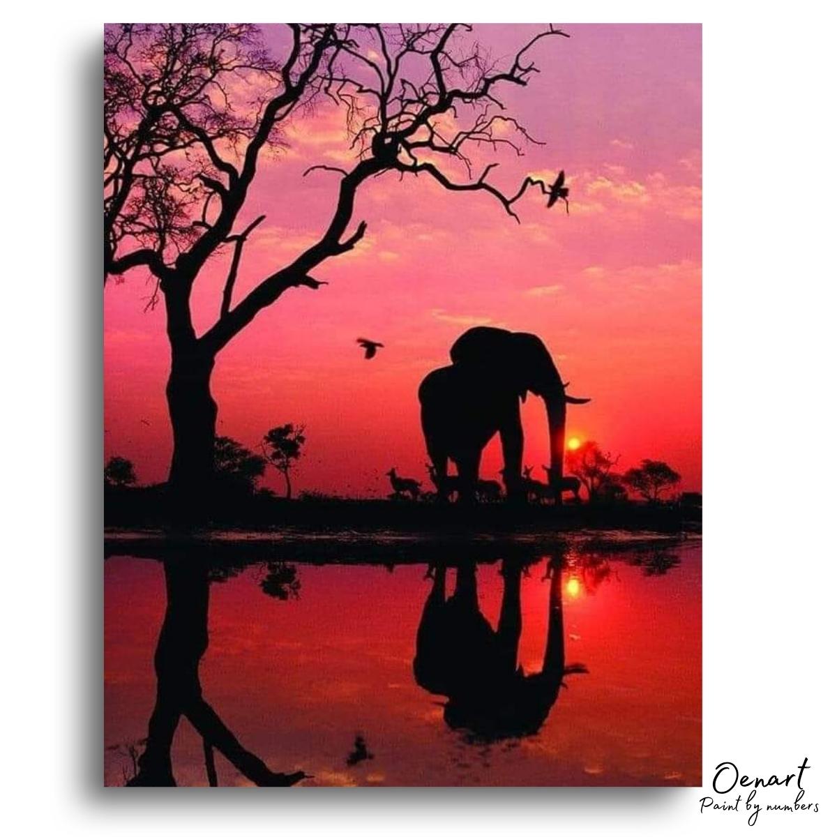 Elephant & Sunset - Diamond Painting Kit - Oenart™