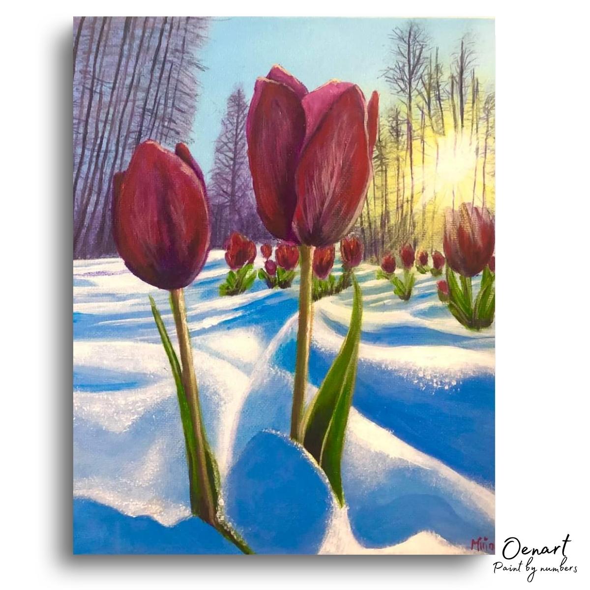 Red Flowers & Snow - Diamond Painting Kit - Oenart™