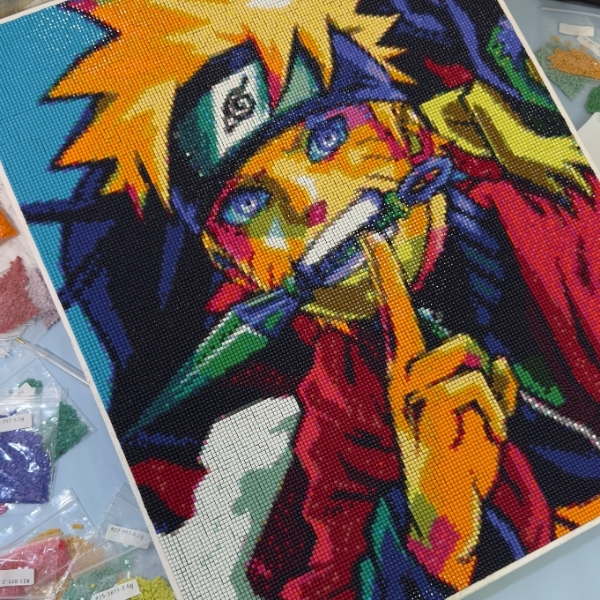 Finished anime paint-by-numbers artwork on canvas