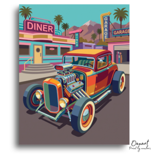 Retro Hot Rod Diner Scene - Paint by Numbers Kit